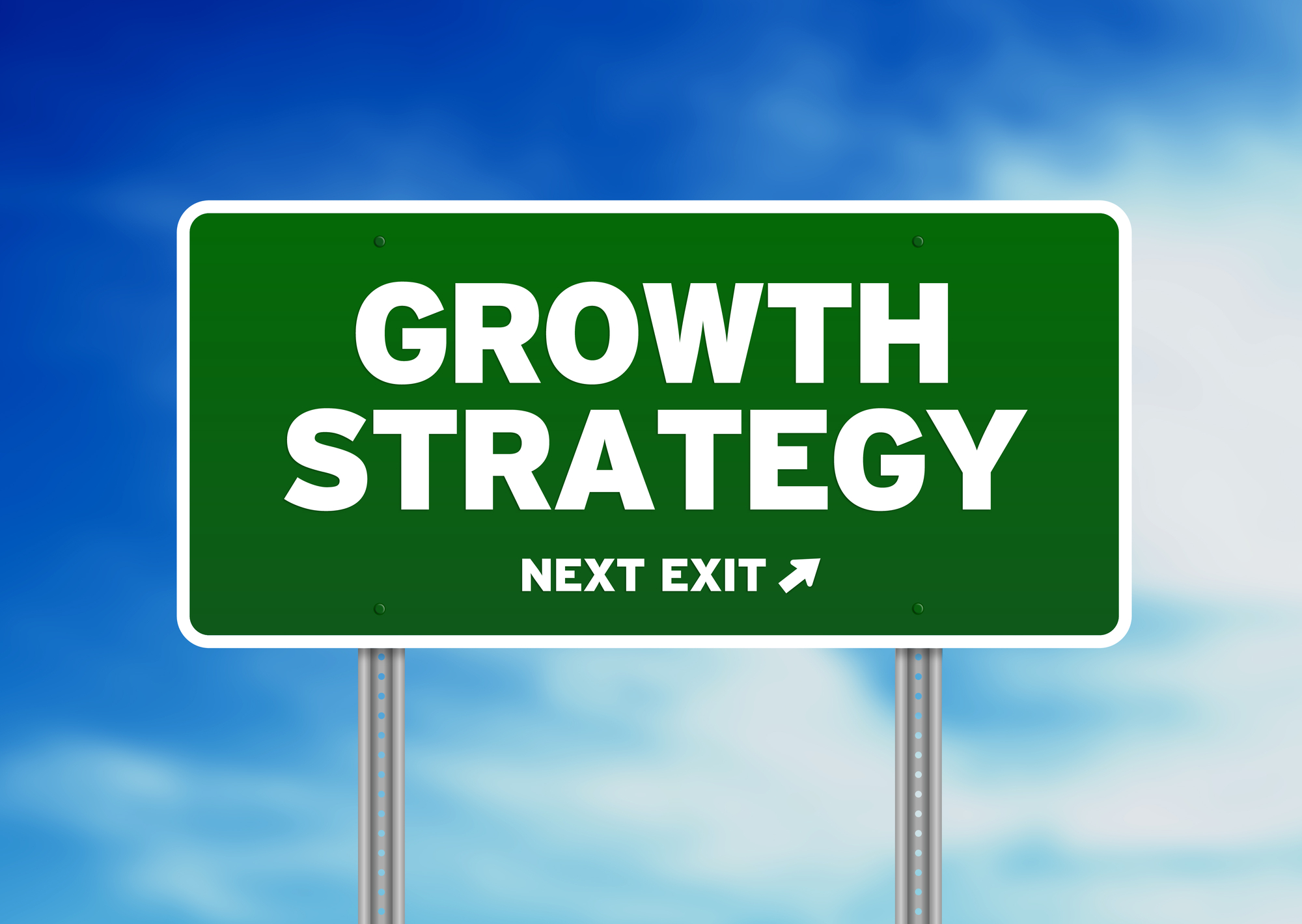 Green Growth Strategy highway sign on Cloud Background.